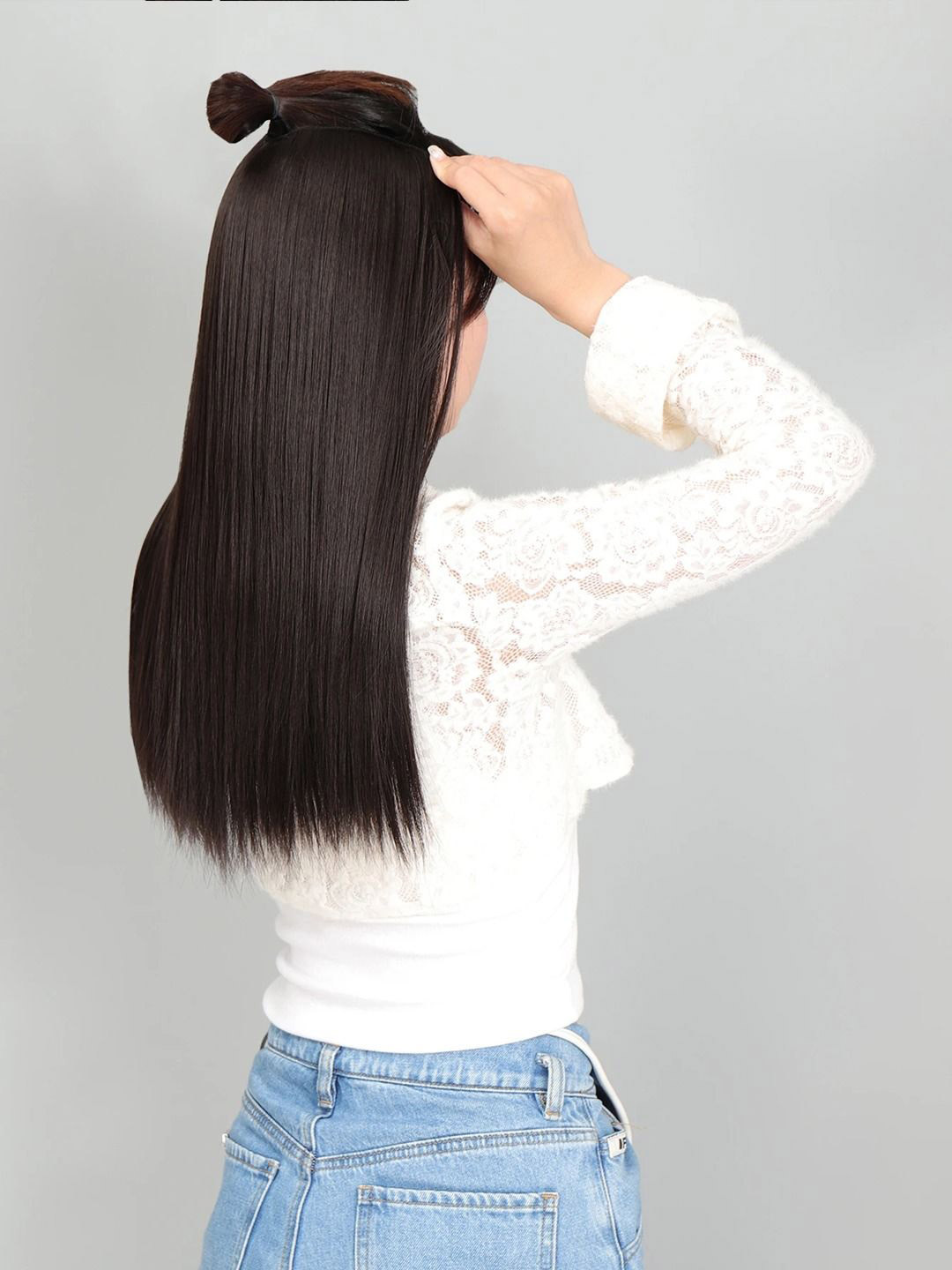 KRENOZ Women Clip-In Straight Toupee Hair Extension 17 Inches