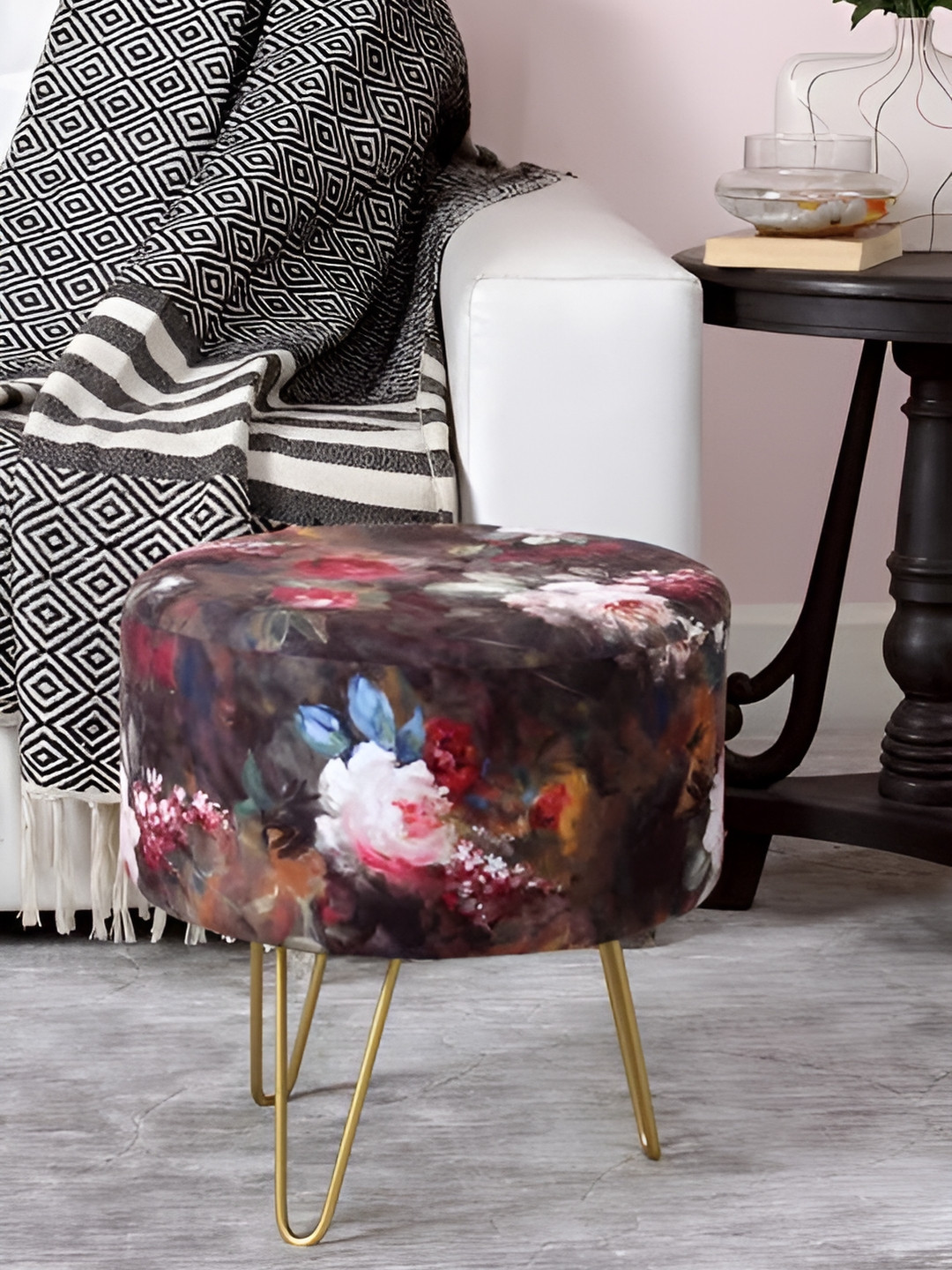 Shadowkart Brown & Red Printed Pouffes Ottomans