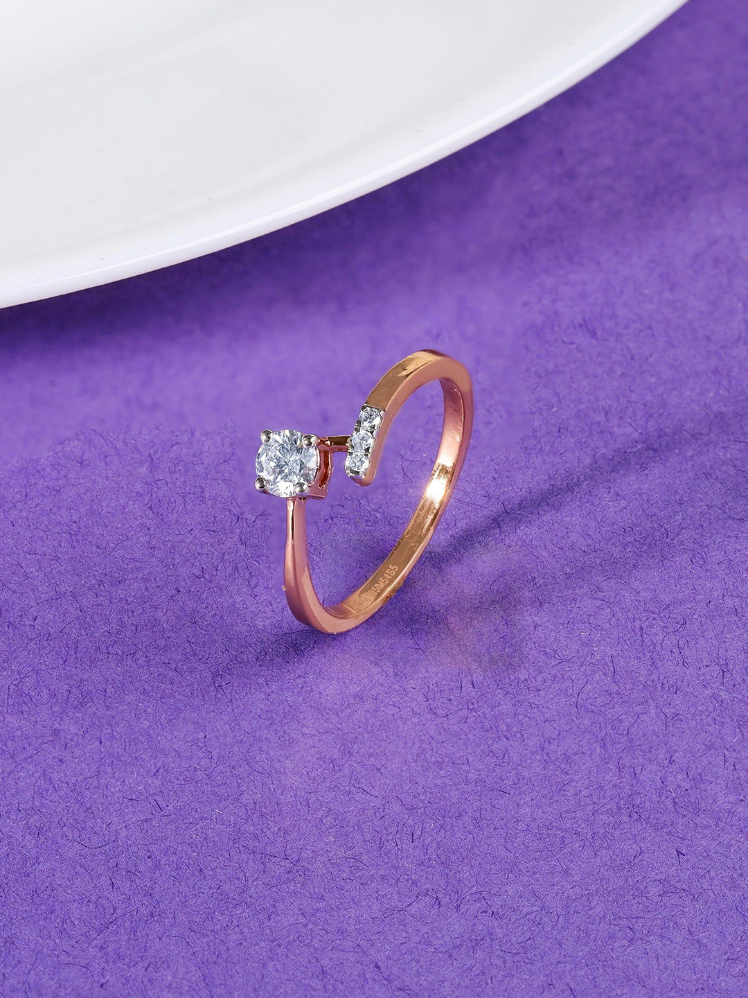 GIVA Women14KT Rose Gold Linked in Love Solitaire Diamond Ring-1.862 gms