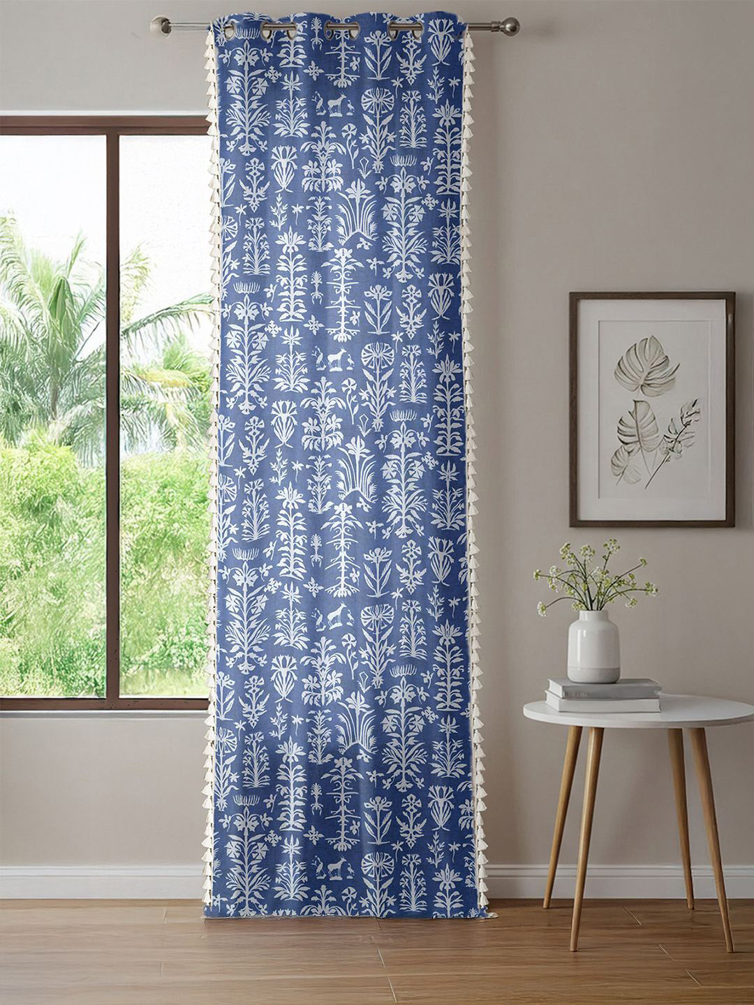 URBAN SPACE Boho Blue & White Floral Printed Cotton Door Curtain