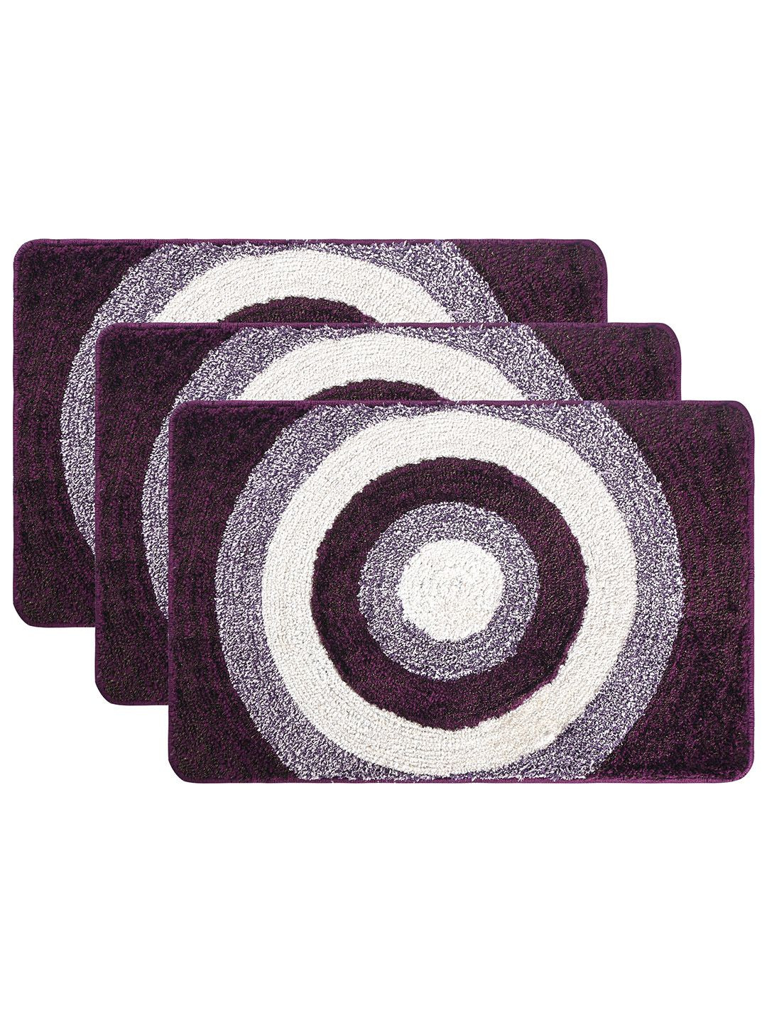 Kuber Industries Violet & Cream Coloured 3 Pieces Printed Microfibre Anti Skid Bath Rugs
