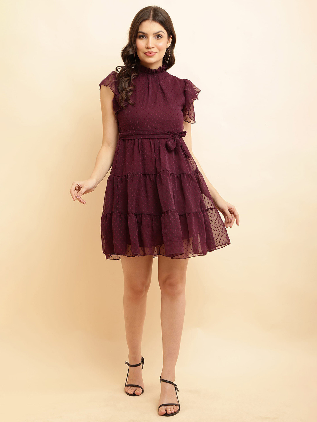 Moda Rapido Tiered Tie-Up Rufles Fit & Flare Dress