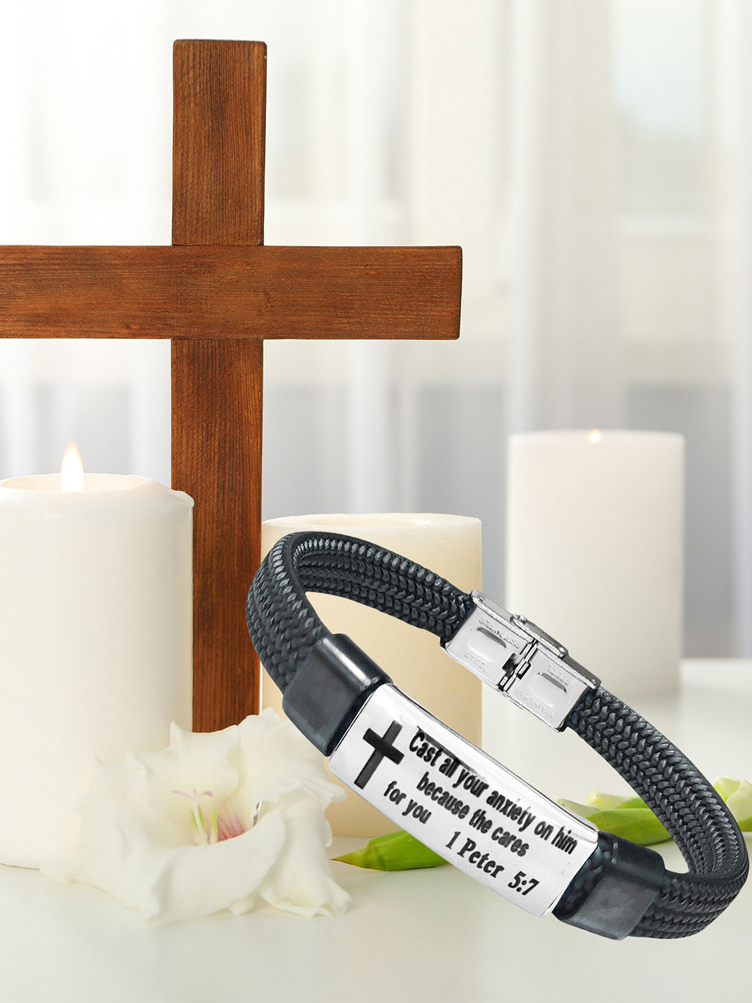 M Men Style Men Stainless Steel Inspirational Wraparound Bracelet