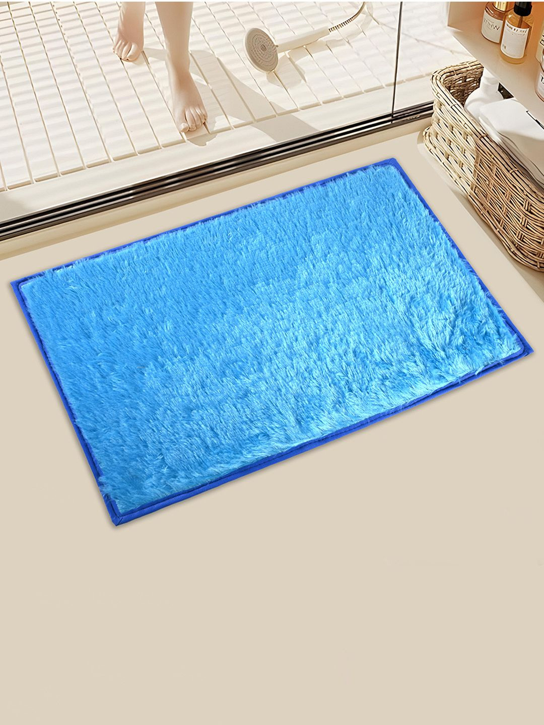 Kuber Industries Blue Anti Skid Velvet Mat For Bathroom