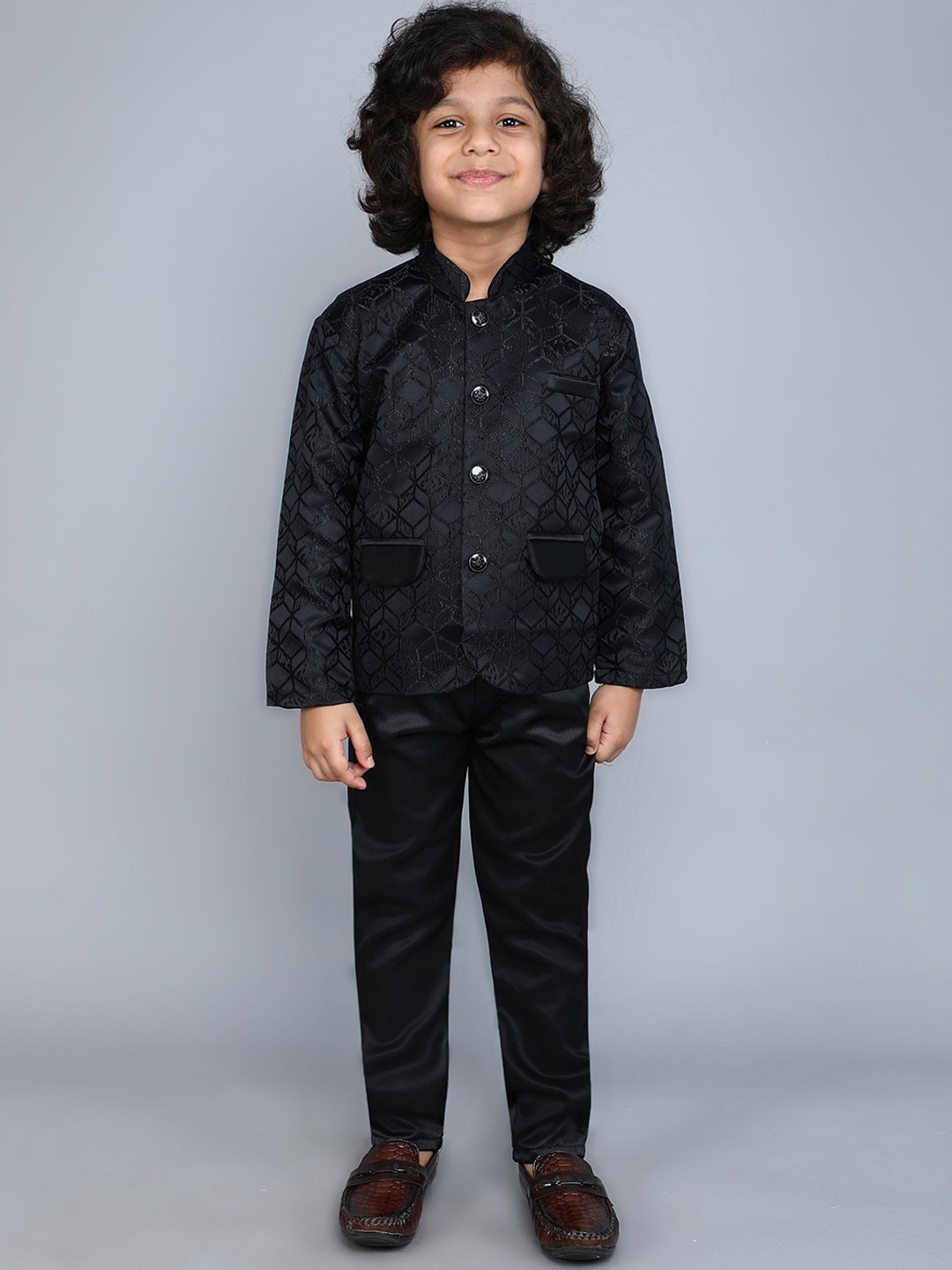 FOURFOLDS Boys 2-Pc Woven Design Bandhgala Suit