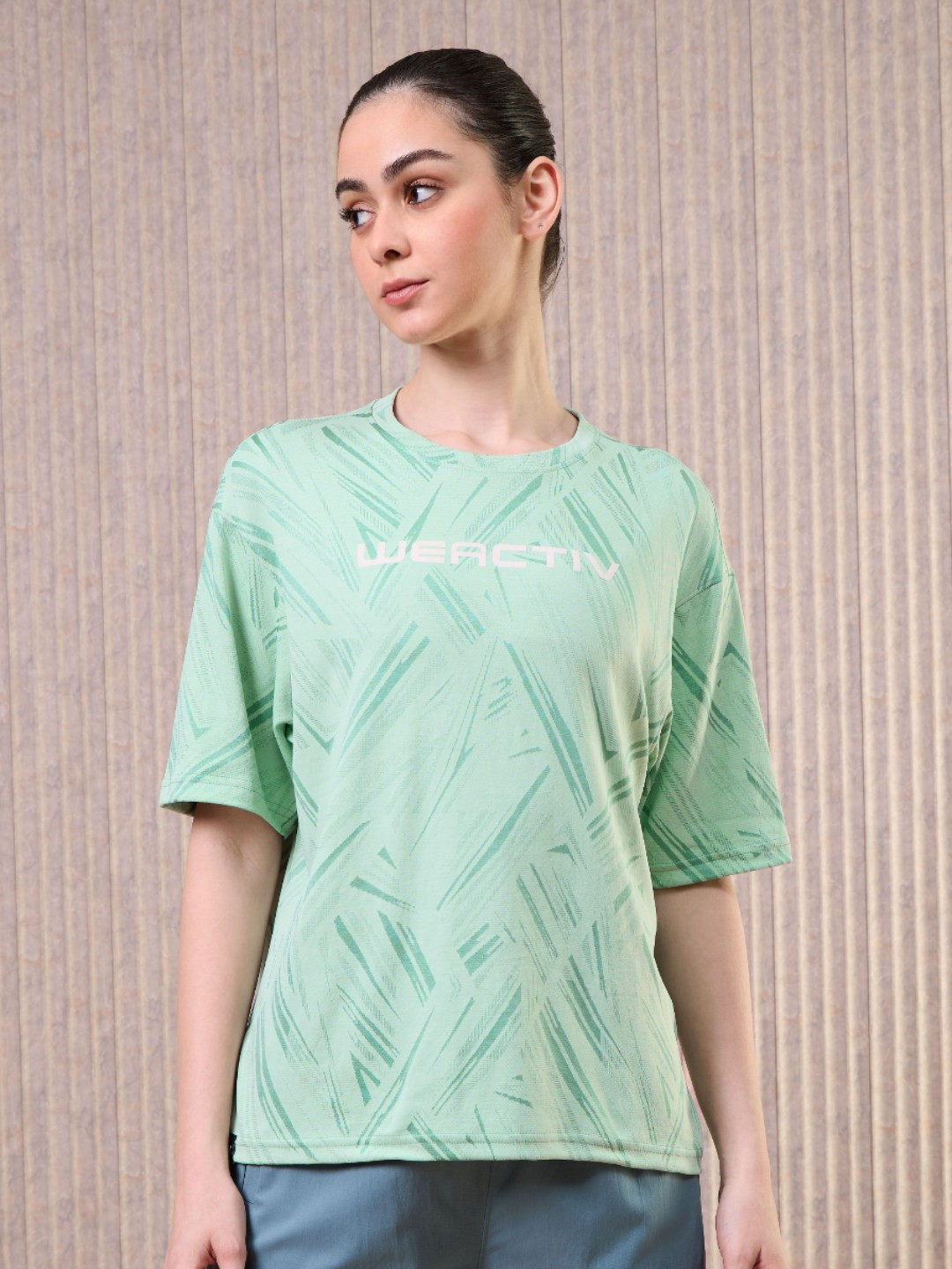 Technosport Women Drop-Shoulder Sleeves Antimicrobial Raw Edge Boxy T-shirt