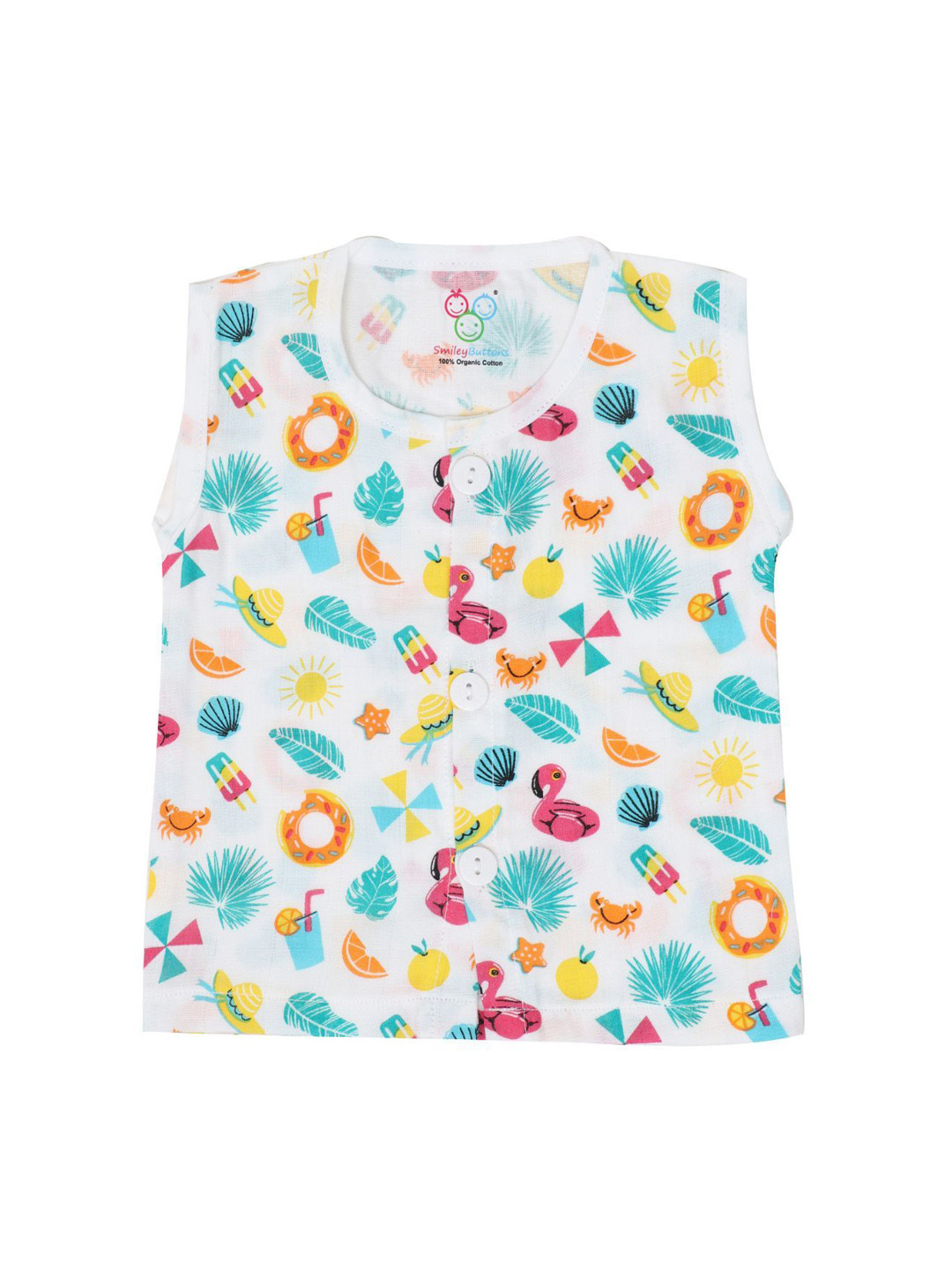 SMILEY BUTTONS Kids Printed Cotton Jhablas