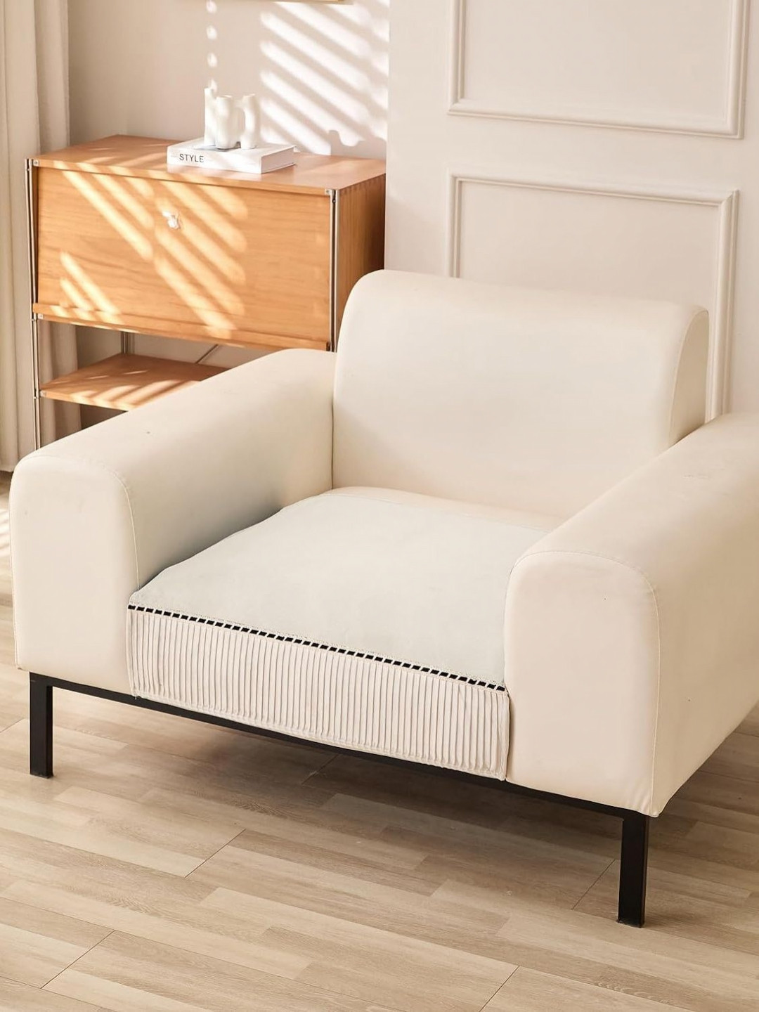 HOUSE OF QUIRK One Seater Sofa Mat Leaf Pattern Chenille Fabric Stretch Seat Sofa Mat