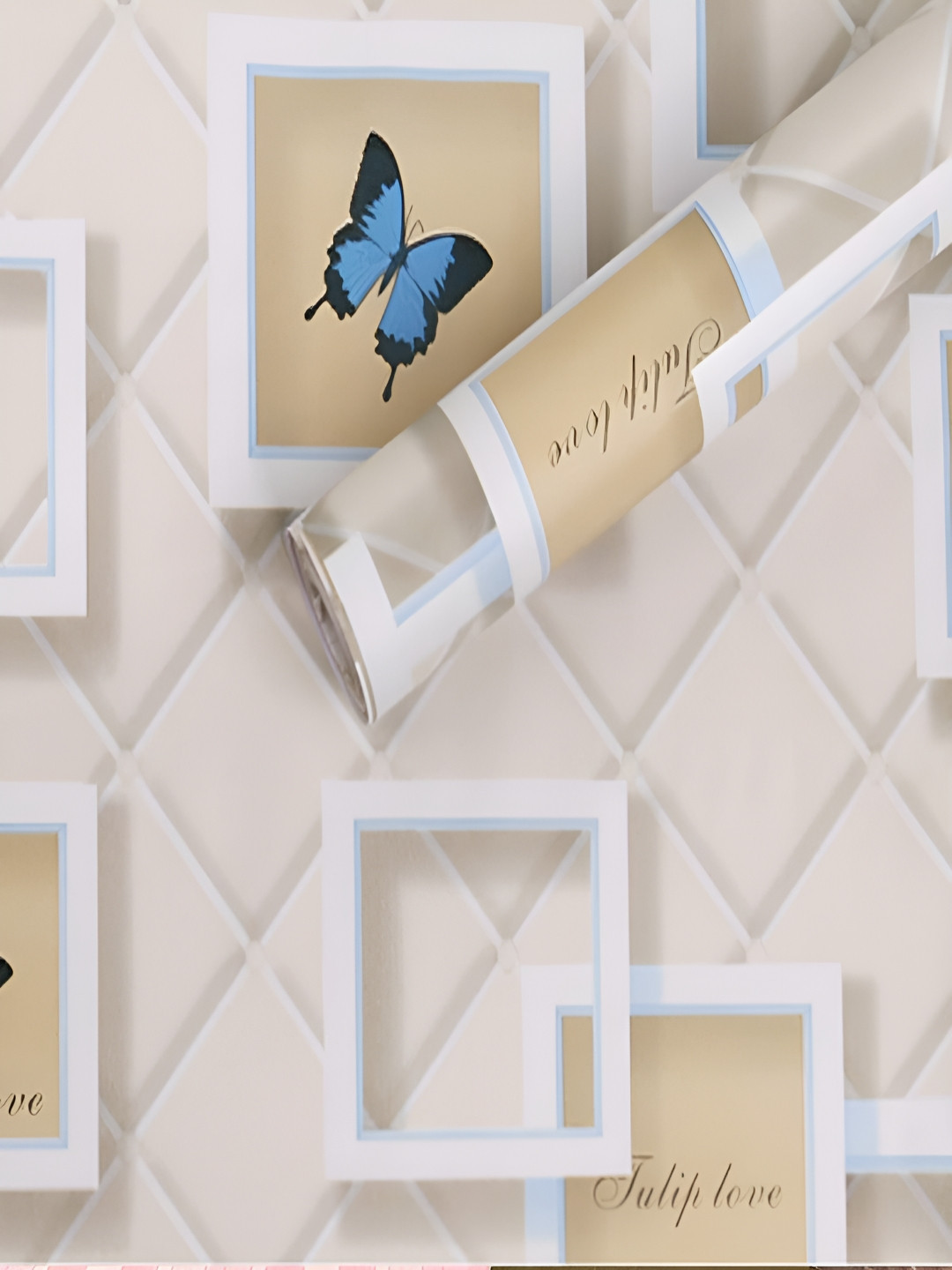 AmazingKarts Beige & White Printed Waterproof Self-Adhesive Wall Sticker