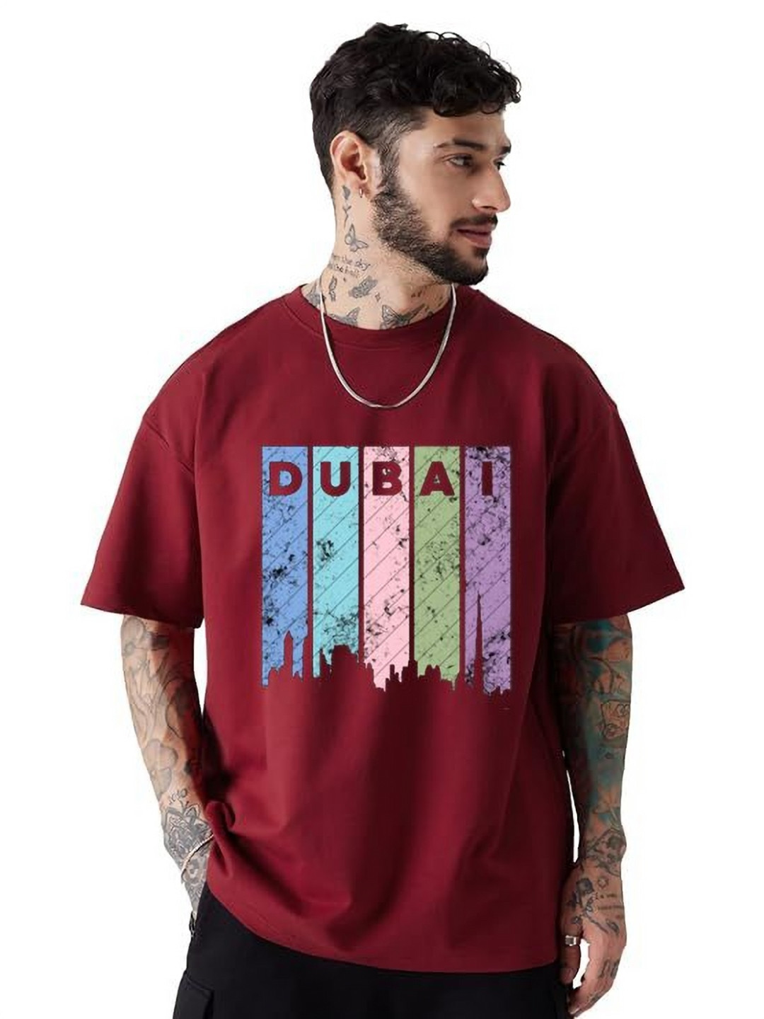 f Gallery Typography Printed Round Neck Drop-Shoulder Sleeves Oversized T-shirt