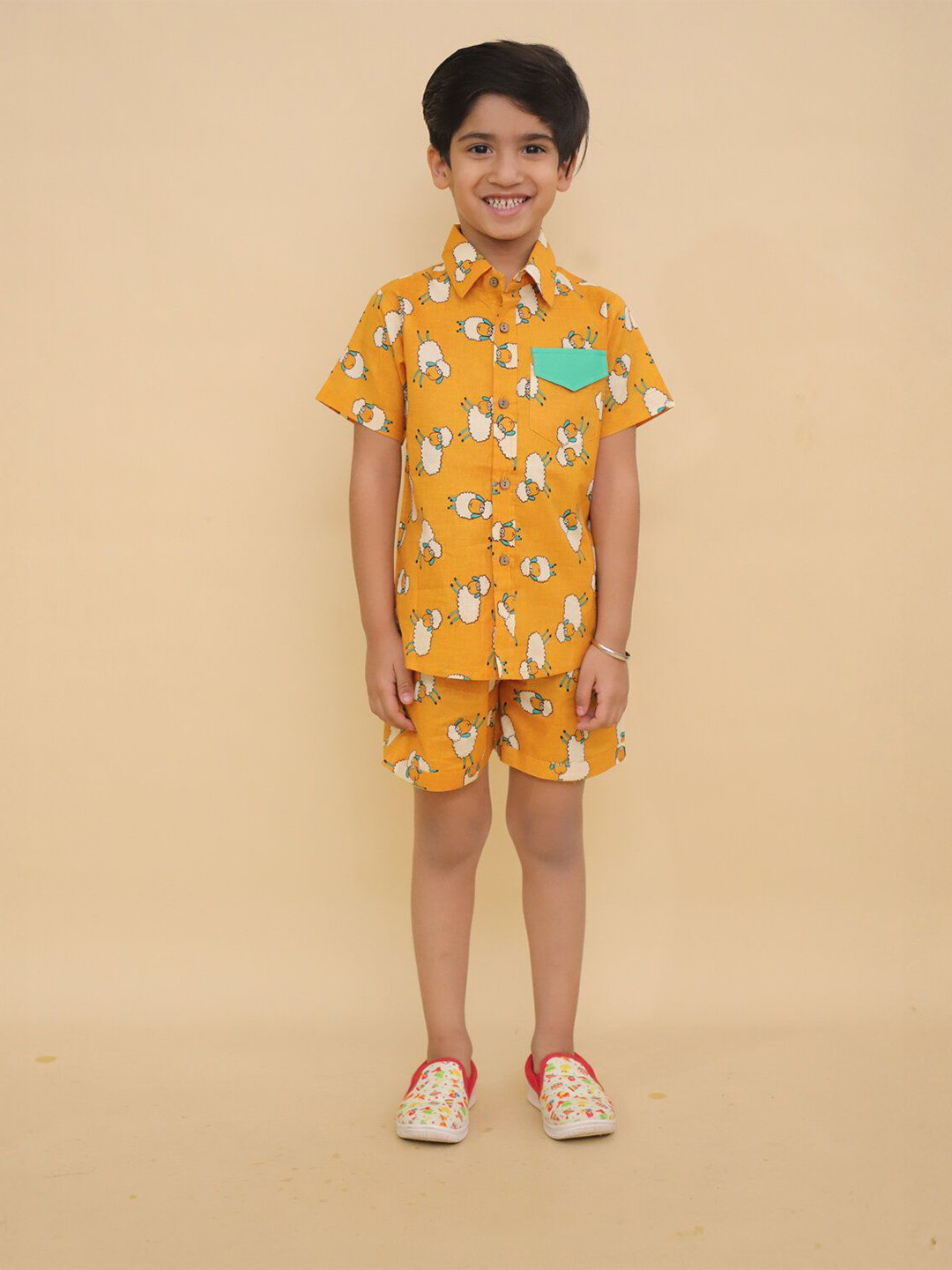 LITTLE GINNIE Anime Printed Boys Shirt With Shorts