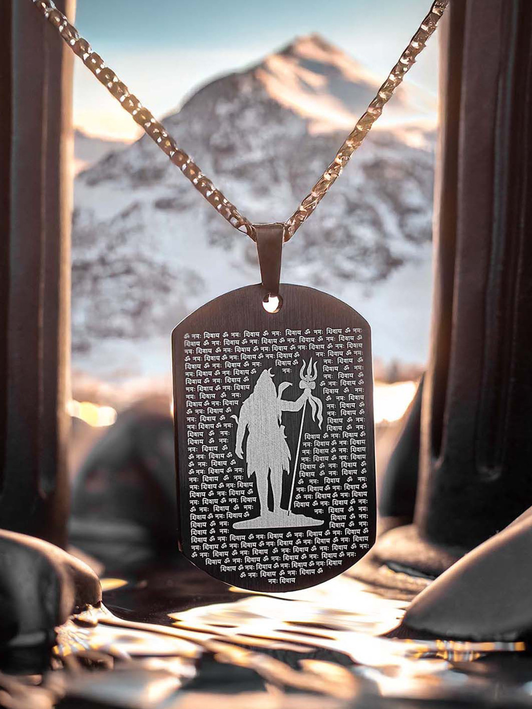 Mesmerize Men Stainless Steel 108 Om Namah Shivay MicroCarved Geometric Pendant With Chain