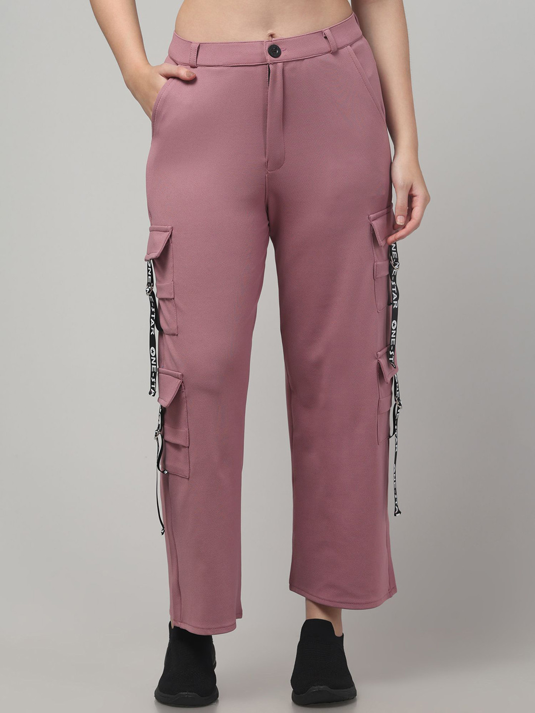 Peach Relaxed Fit Mid-Rise Cargo Trousers