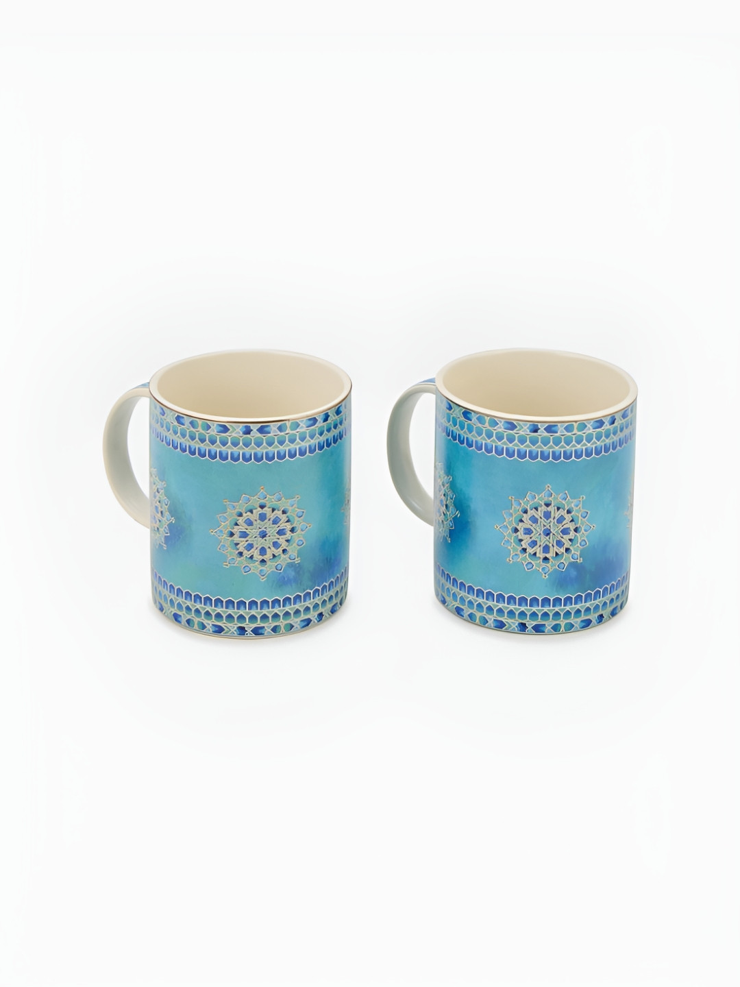 Fabindia Kalamkari Finesse Blue Floral Ceramic Microwave Safe 2 Piece Mugs-300ml