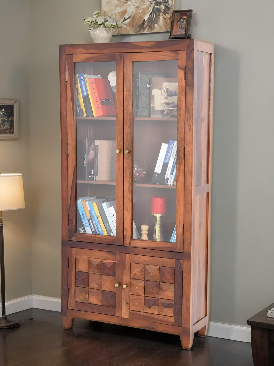 Royaloak Brown Wooden 2 Doors Bookshelf