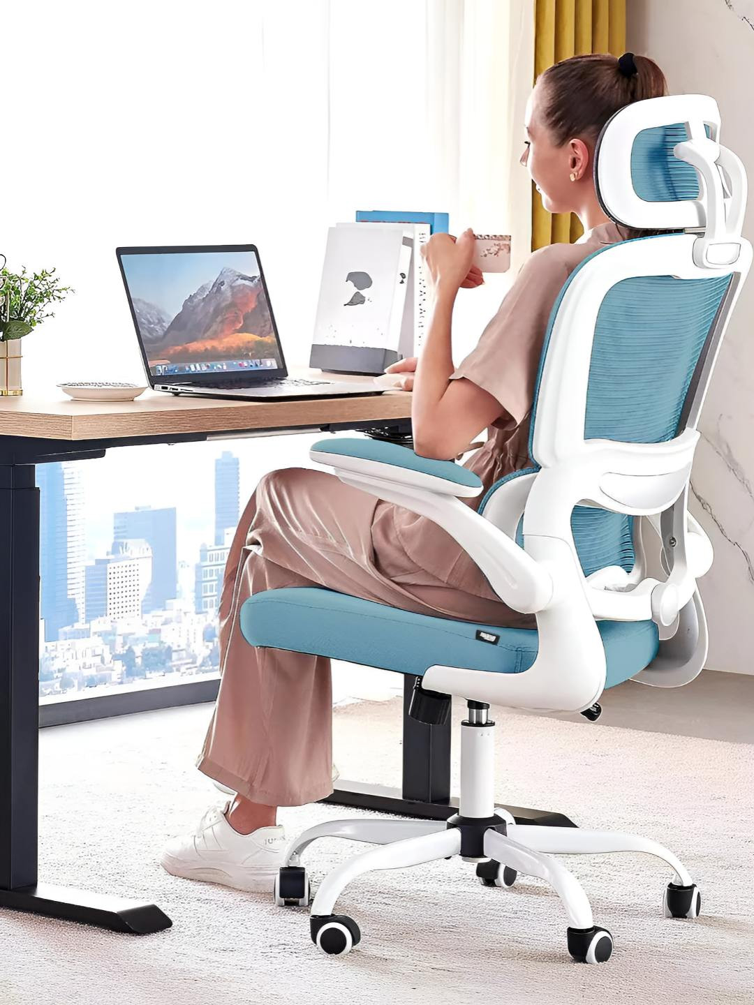 DROGO Blue & Grey High Back Lumbar Support Office Chair
