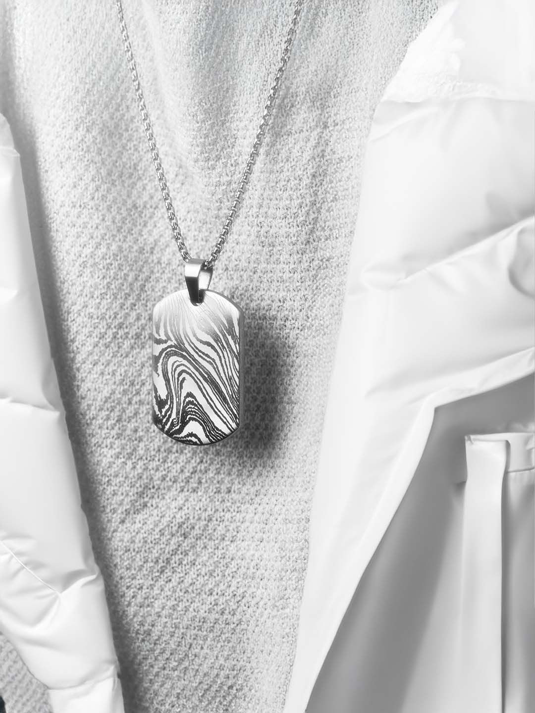 Mesmerize Men Silver-Plated Damascus Steel Dog Pendant With Chain