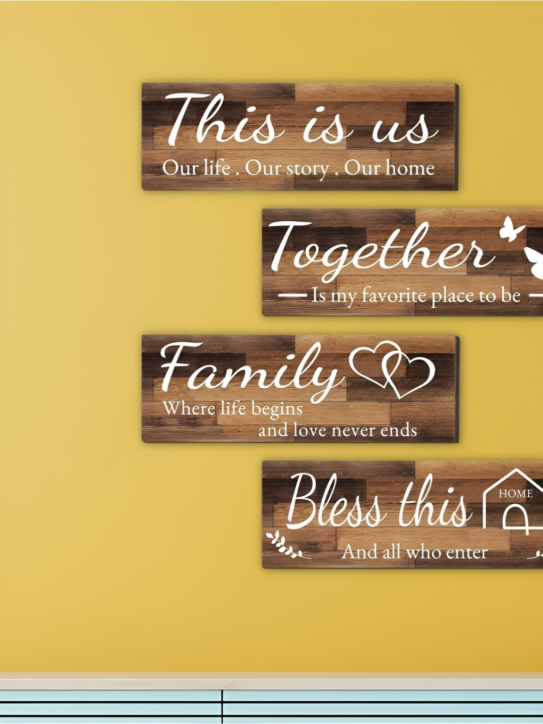 eCraftIndia This Is Us Together Bless This Home Family Wood Matte 4Pcs Wall Hangings-20In