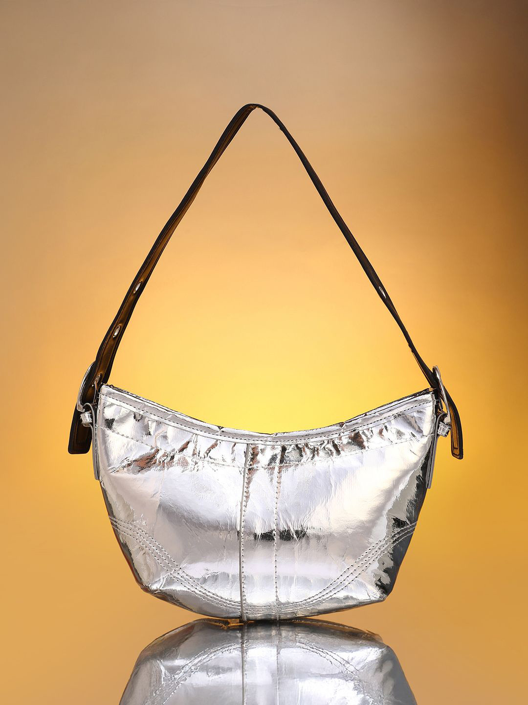HAUTE SAUCE  Women Metallic Silver The Crescent Sling Bag