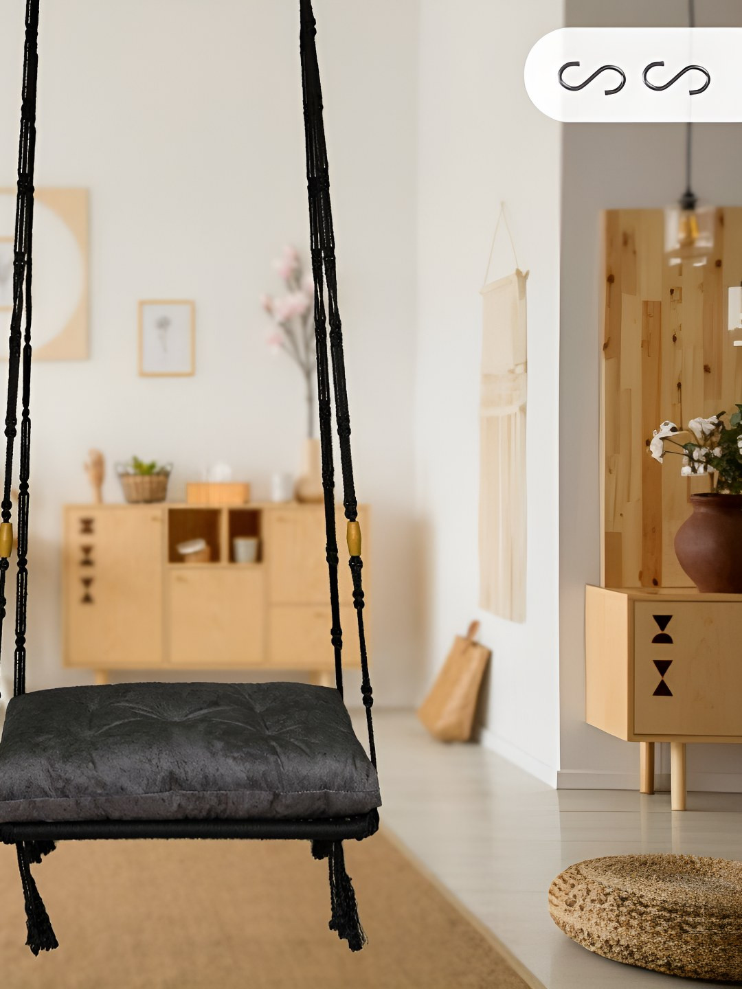 Patiofy Grey & Black Patiofy Premium Slab Swing Chair With Cushion