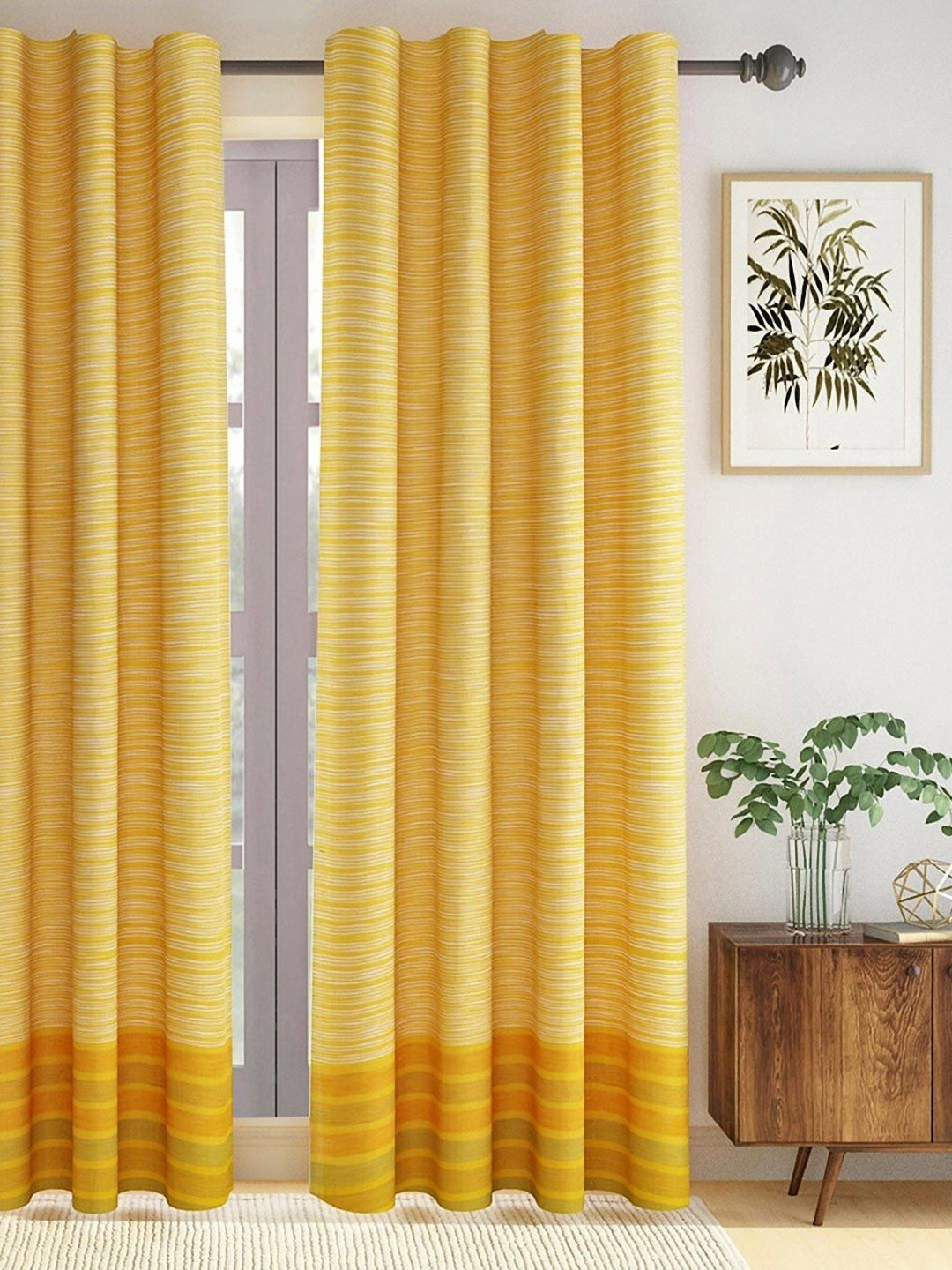 Fabindia Yellow & White Striped Room Darkening Door Curtain