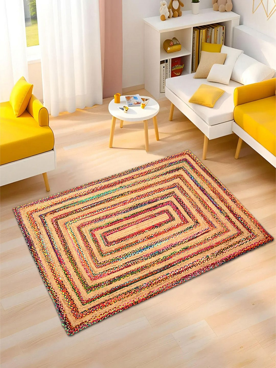 Aura Green Floral 5x7 Feet Anti-Skid Satranji Jute Rug & Carpet