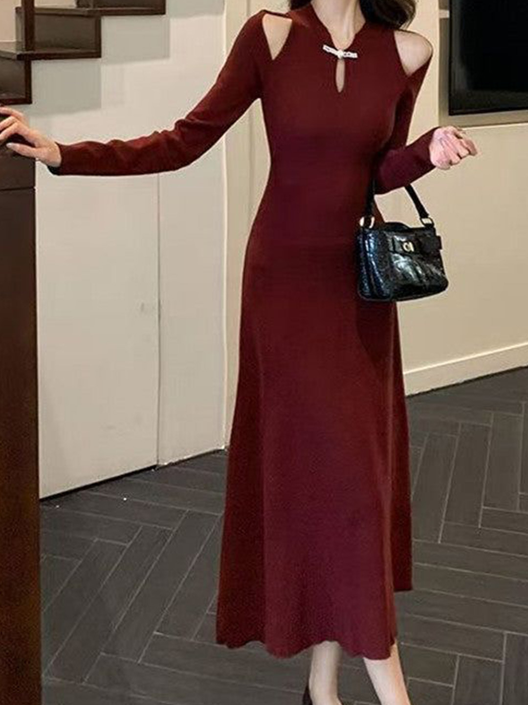 Outzidr Women Cold Shoulder Cut Outs Fit And Flare Dress