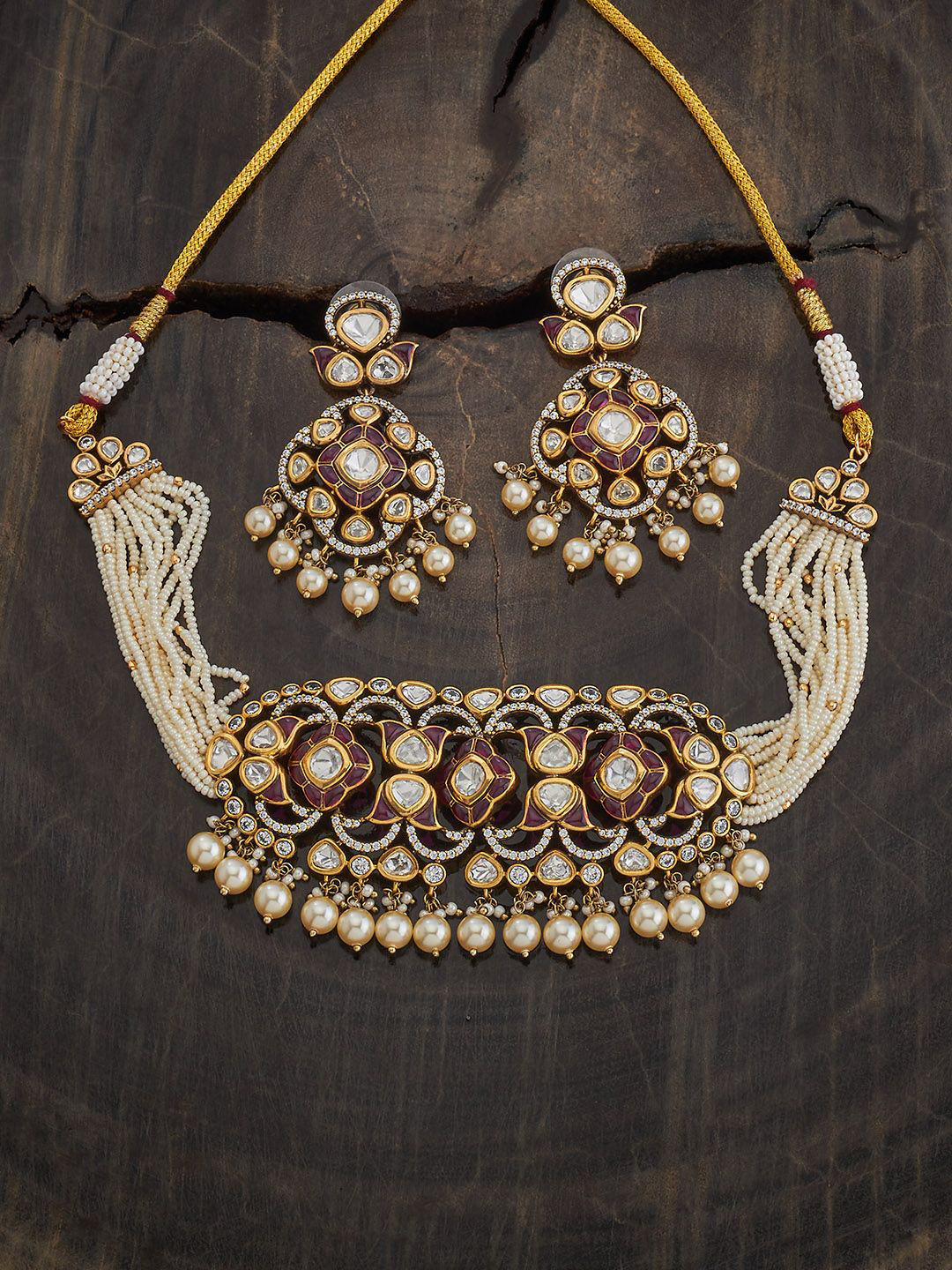 Kushal's Fashion Jewellery Embellished Bridal Victorian-Plated Kundan & Pearl Jewellery Set