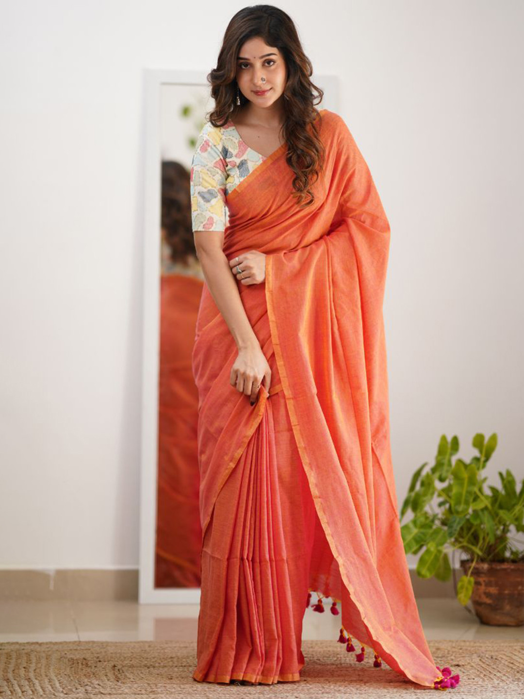 Sutisancha Everyday Cotton Saree with Elegant Thread Work Blouse