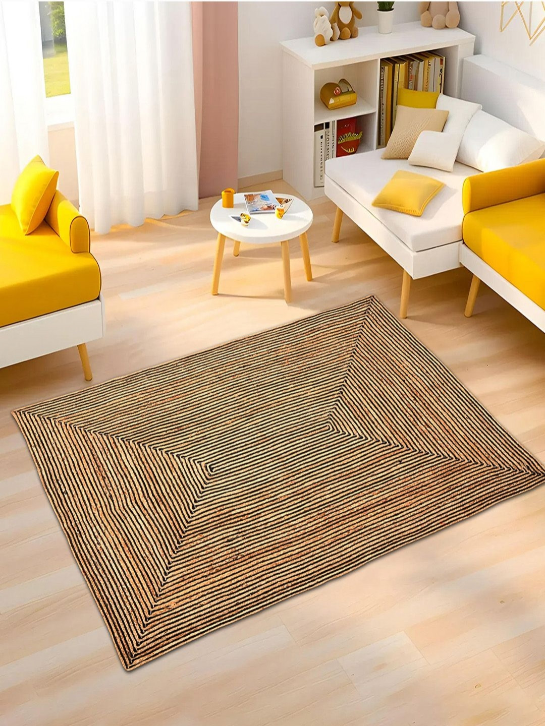 Aura Brown Floral Anti-Skid Satranji Jute Rug & Carpet- 5x7 Feet