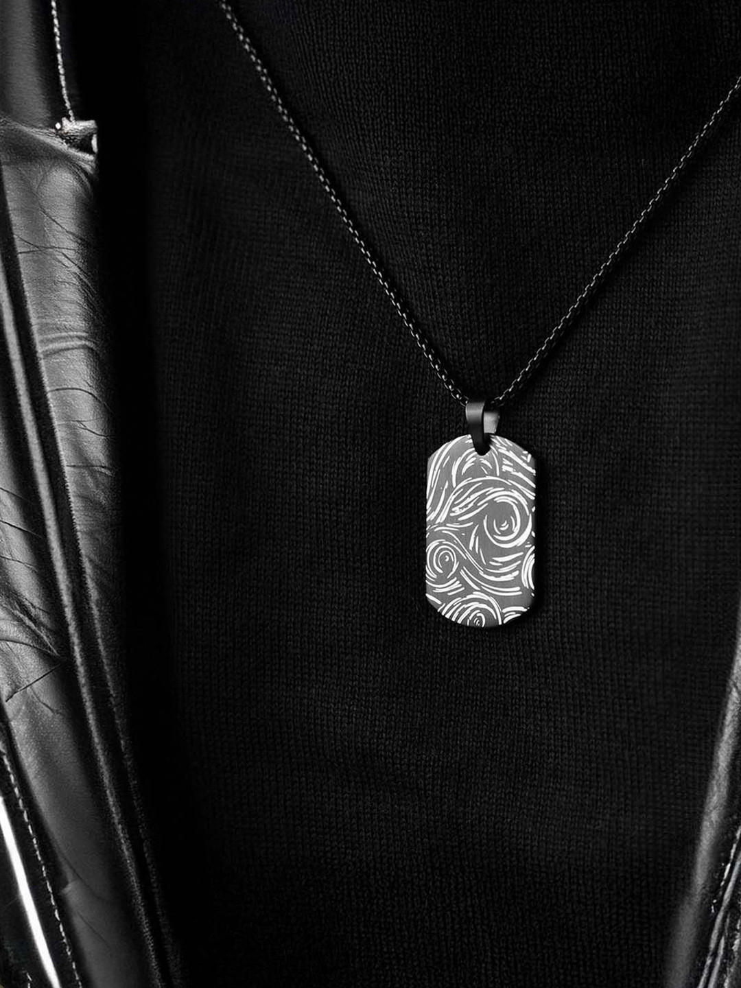 Mesmerize Men Stainless Steel Van Gogh Dog Tag Pendant With Chain