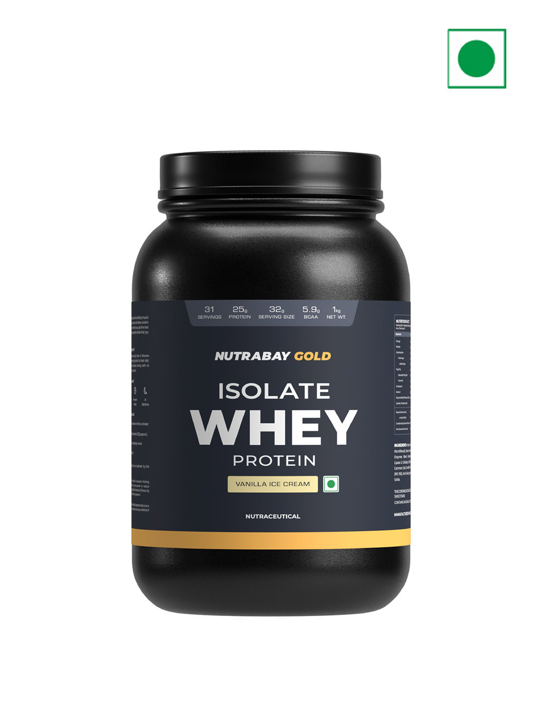 Nutrabay Gold 100% Whey Protein Isolate - 1 Kg - Vanilla Ice Cream