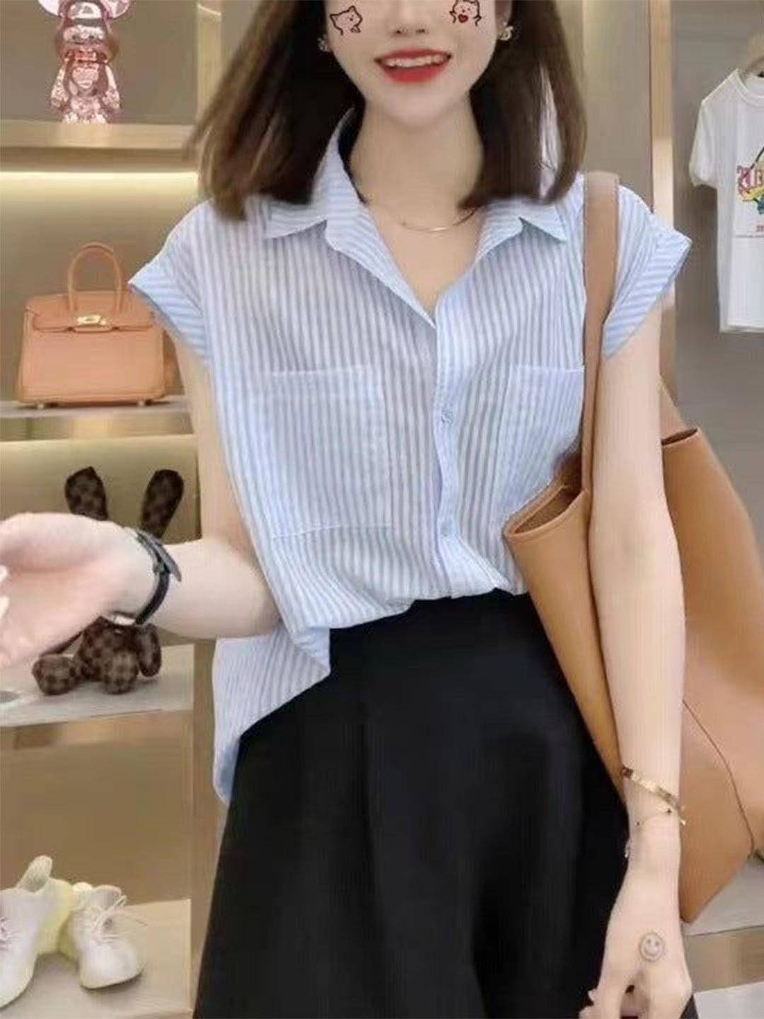 Outzidr Cap Sleeved Button Down Shirt