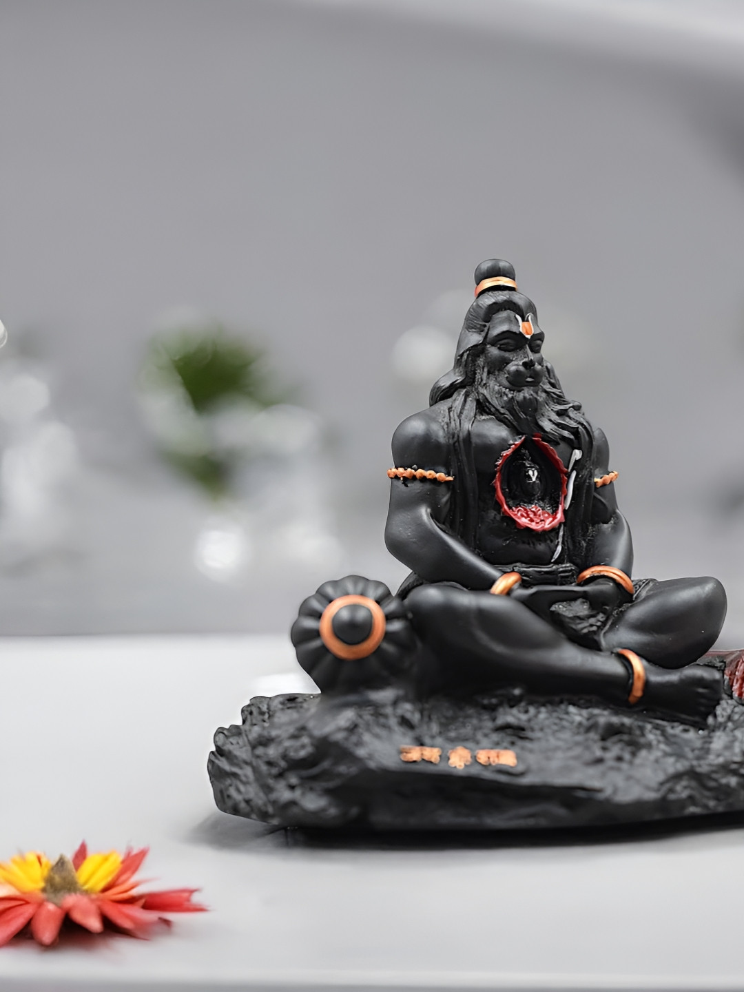 PICKARTME Hanuman Black Polyresin Natural Prayer Room Medium Showpiece -