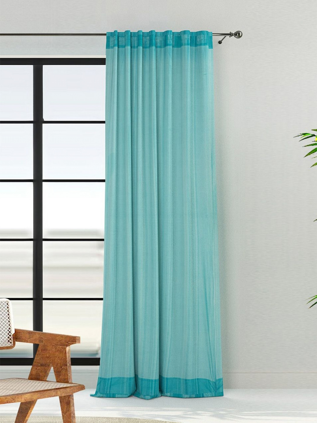 Fabindia Teal Striped Room Darkening Door Curtain