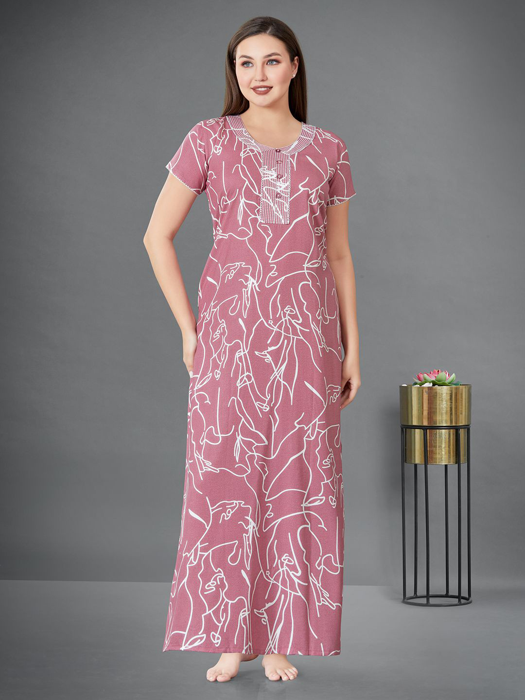 Sand Dune Women Abstract  Printed Maxi Nightdress