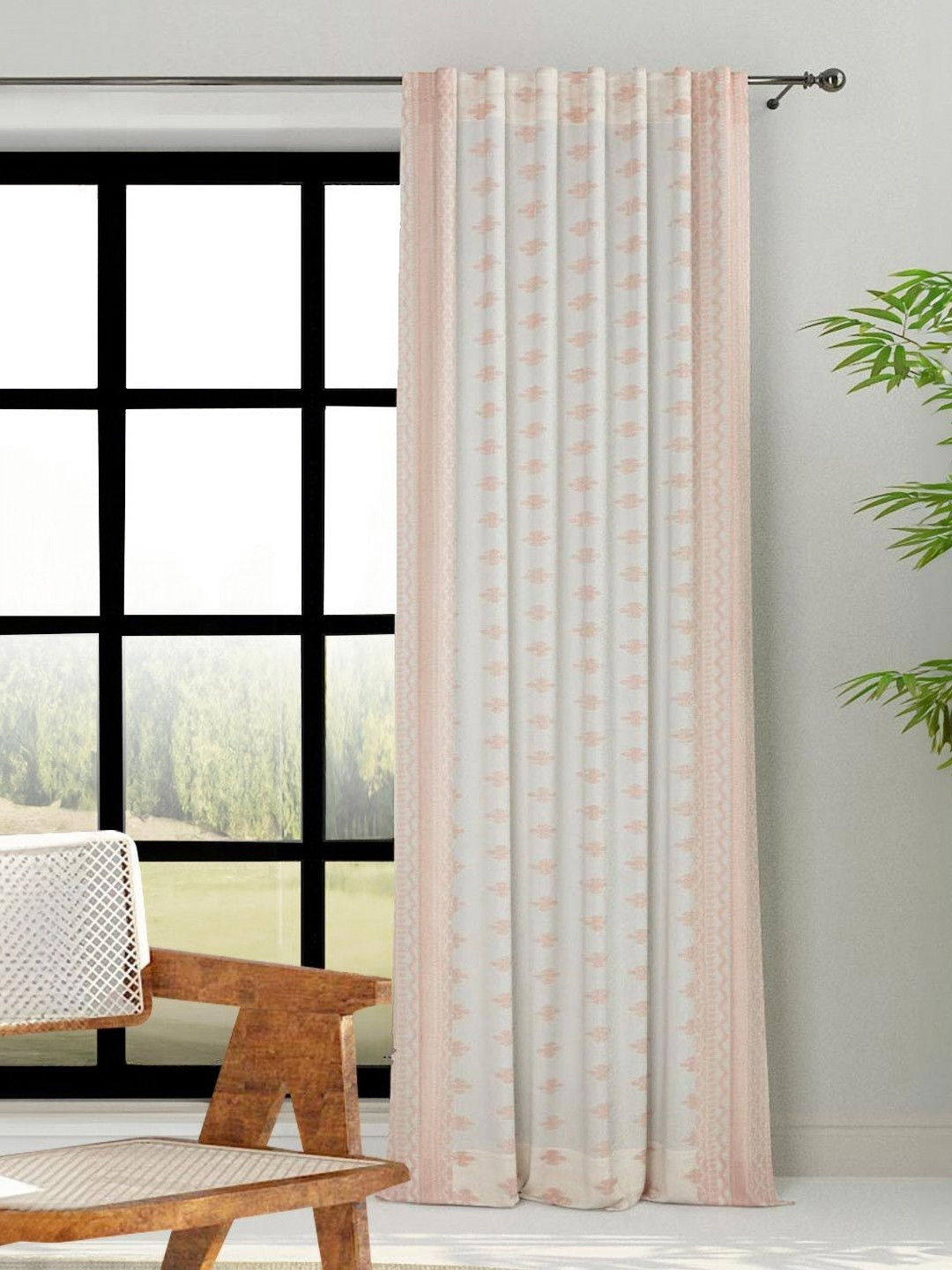 Fabindia Rust Floral Sheer Door Curtain