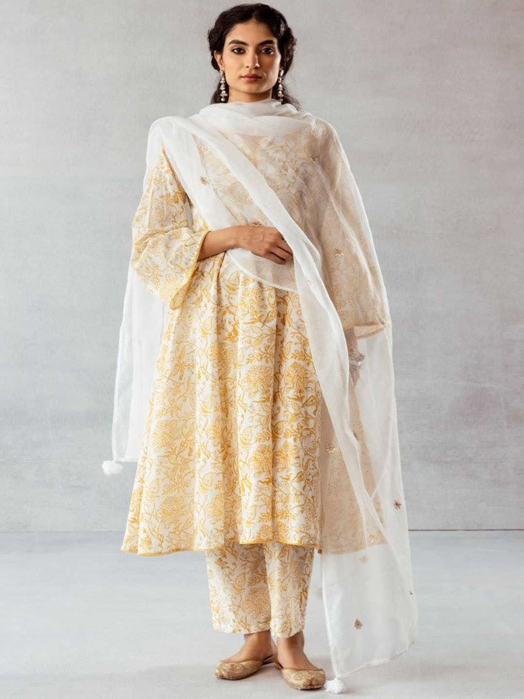 JOVI Women Ethnic Motifs Printed Regular Pure Cotton Kurta with Trousers & With Dupatta