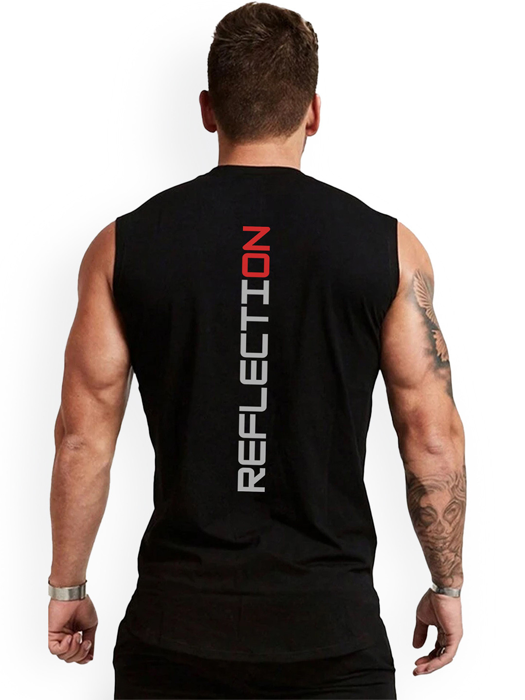 3Colors Men Round Neck Printed Gym Vest VEST-CCUT-REFLECTION-BLK_M