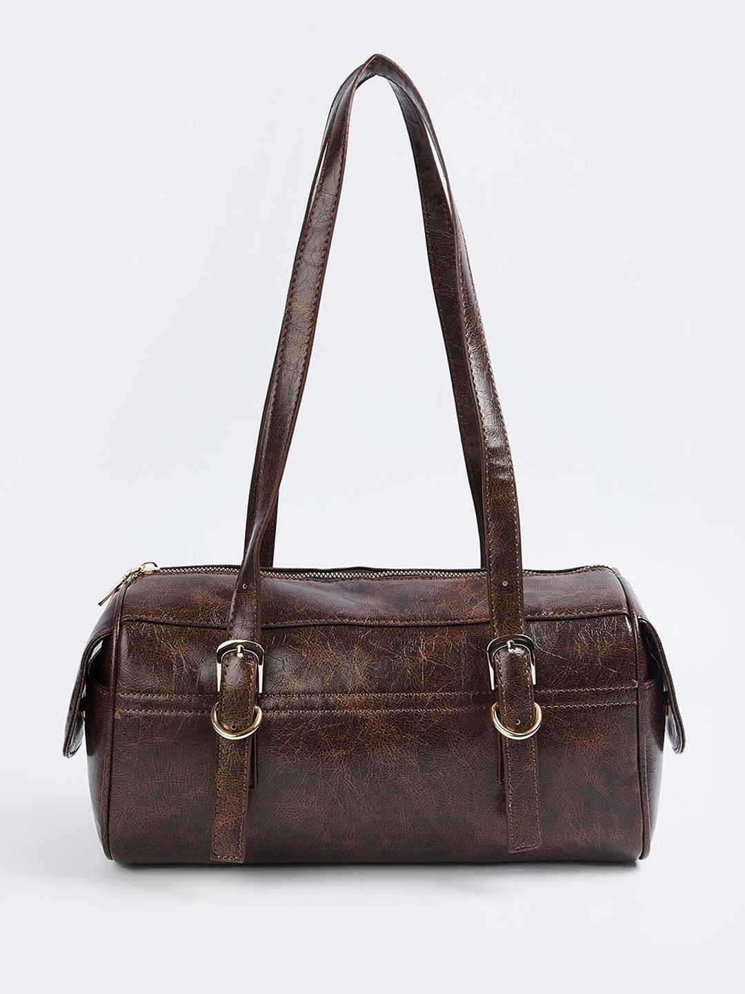 max Brown Medium Textured Duffel Bag With Two Short Handles