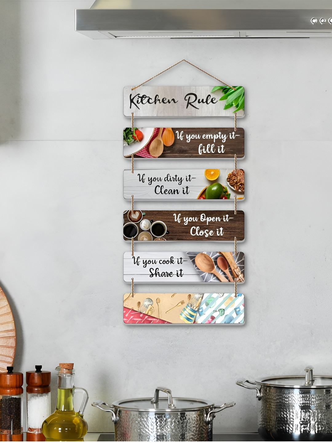 eCraftIndia White & Brown Kitchen Rule Printed Wooden Wall Hangings