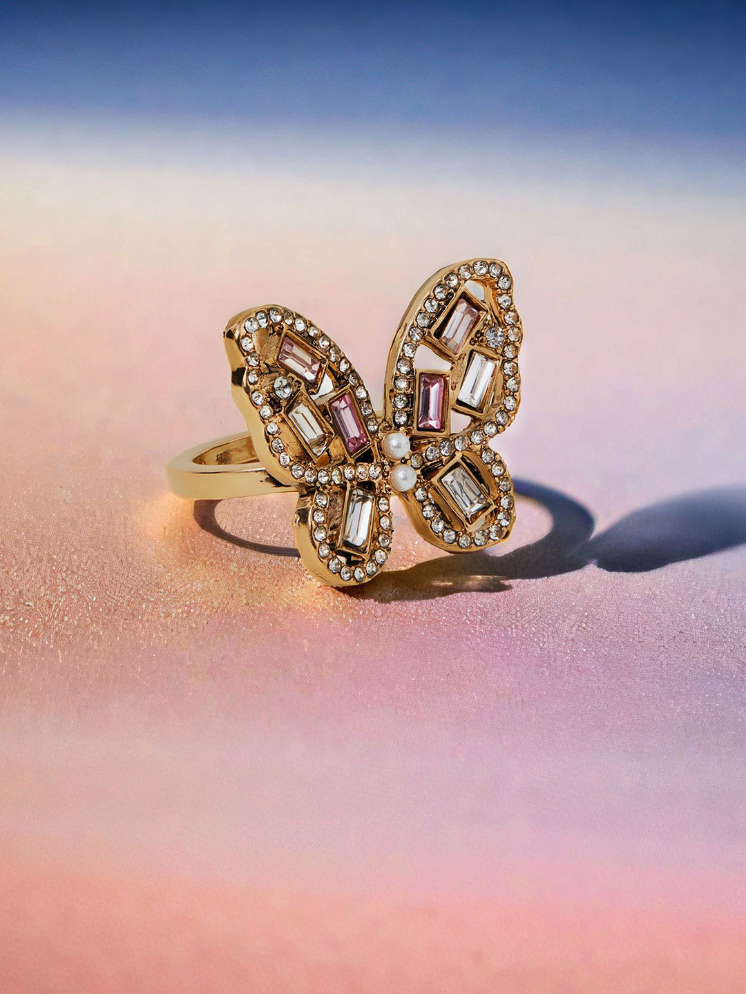 Accessorize Crystal Stone Studded Adjustable Butterfly Finger Ring