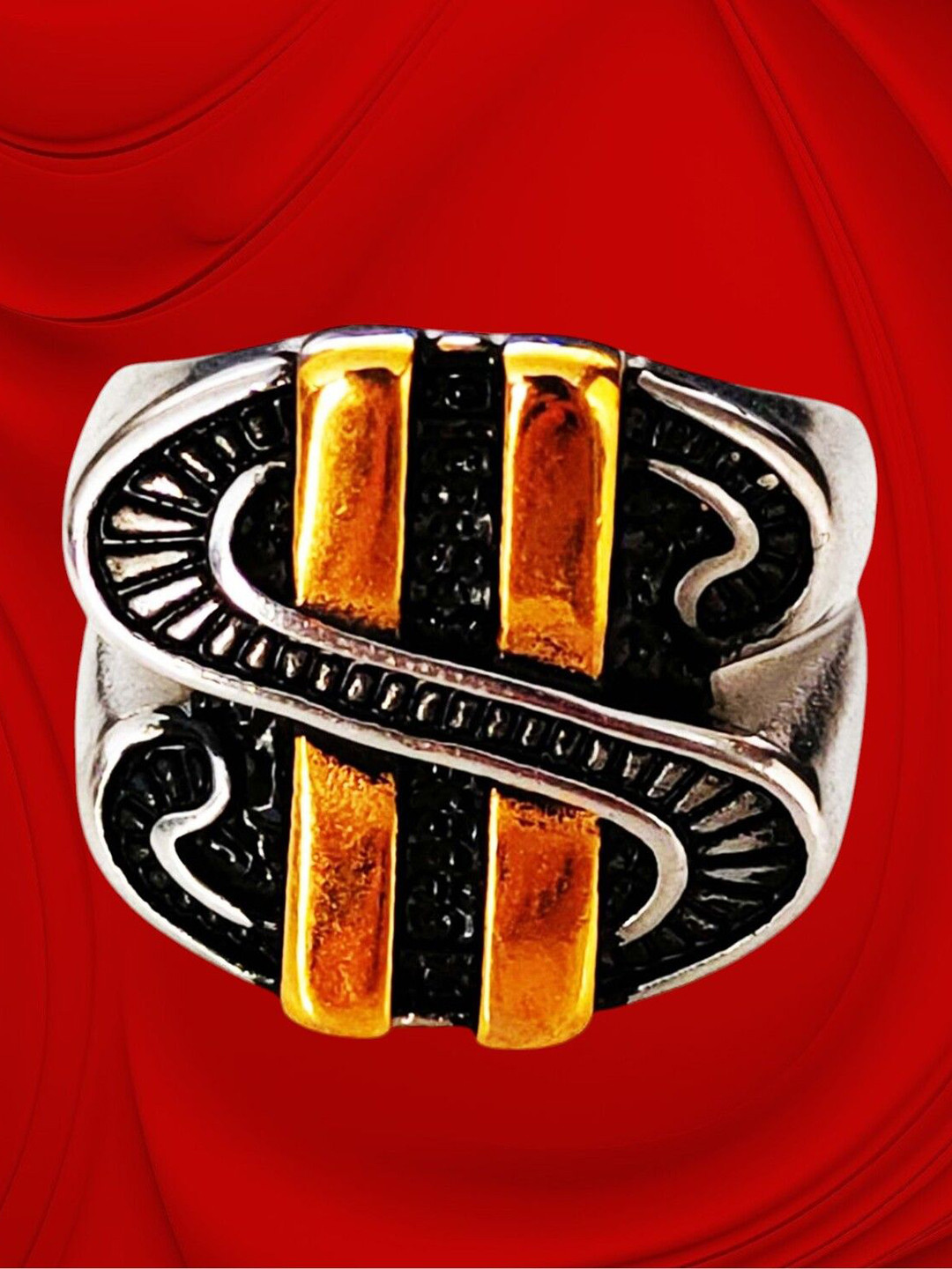 M Men Style Men Sliver Plated Textured Finger Ring