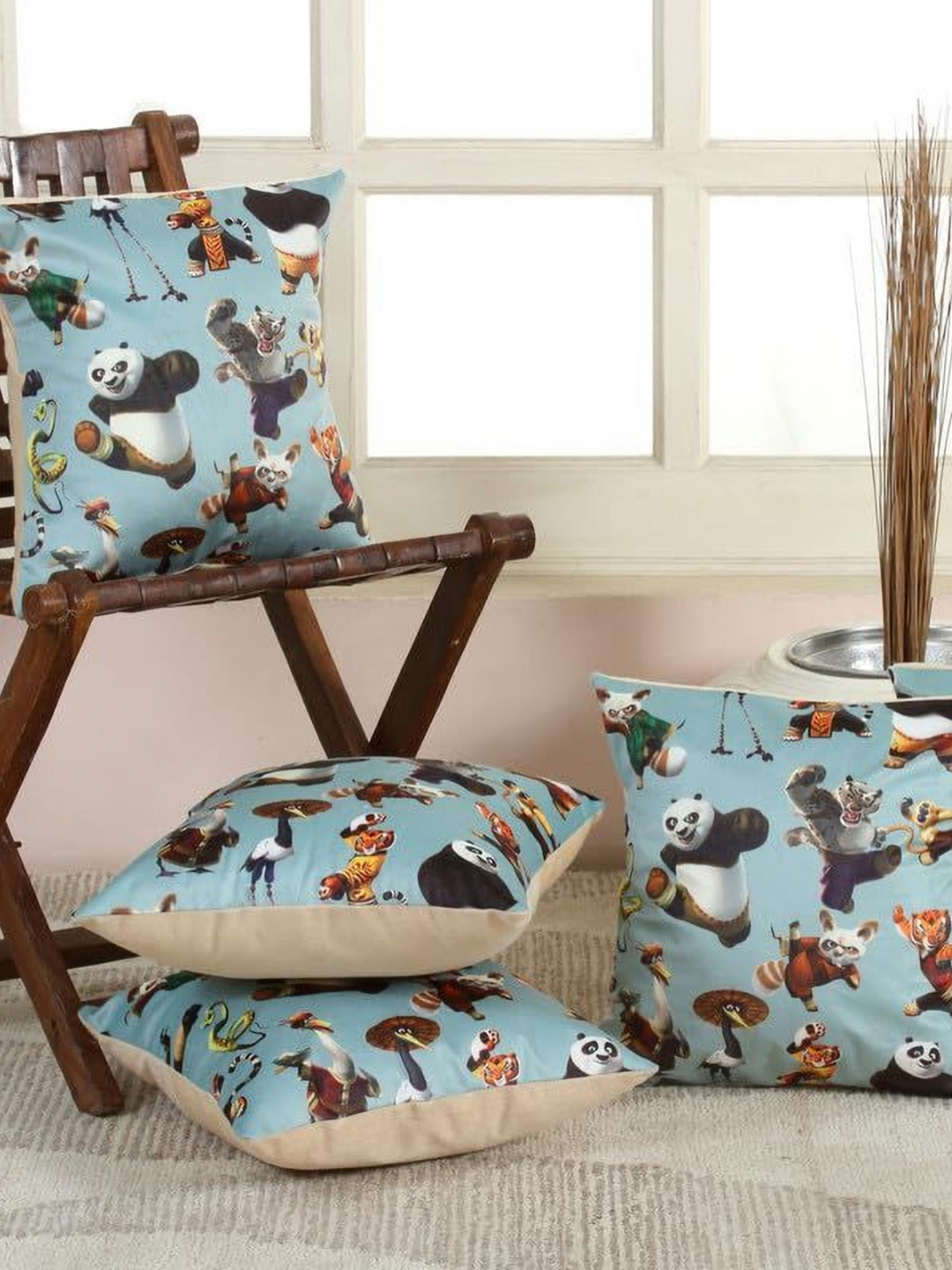 Shadowkart Black 5 Pieces Self Design Square Pillow Covers