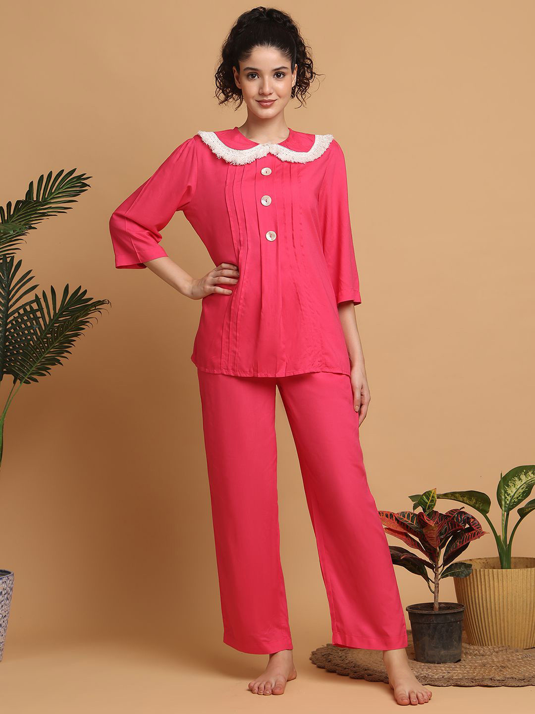 BLANC9 Women Peter Pan Collar Top & Pyjamas Night suit