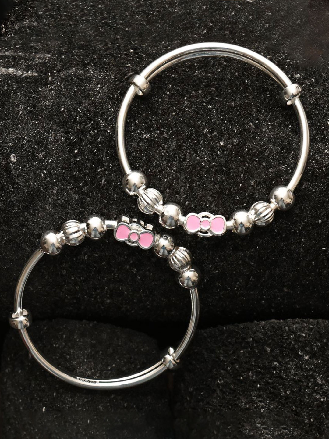 925 SILLER Kids Set Of 2 925 Sterling Silver Rhodium-Plated Bangle Style Bracelet