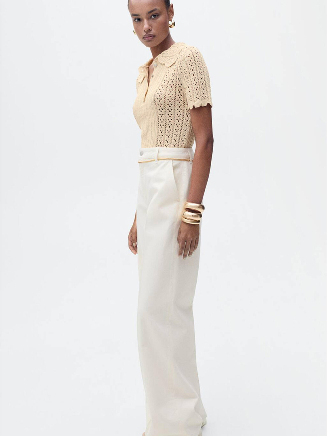 MANGO Open-Knits Above The Keyboard Collar Semi-Sheer Top