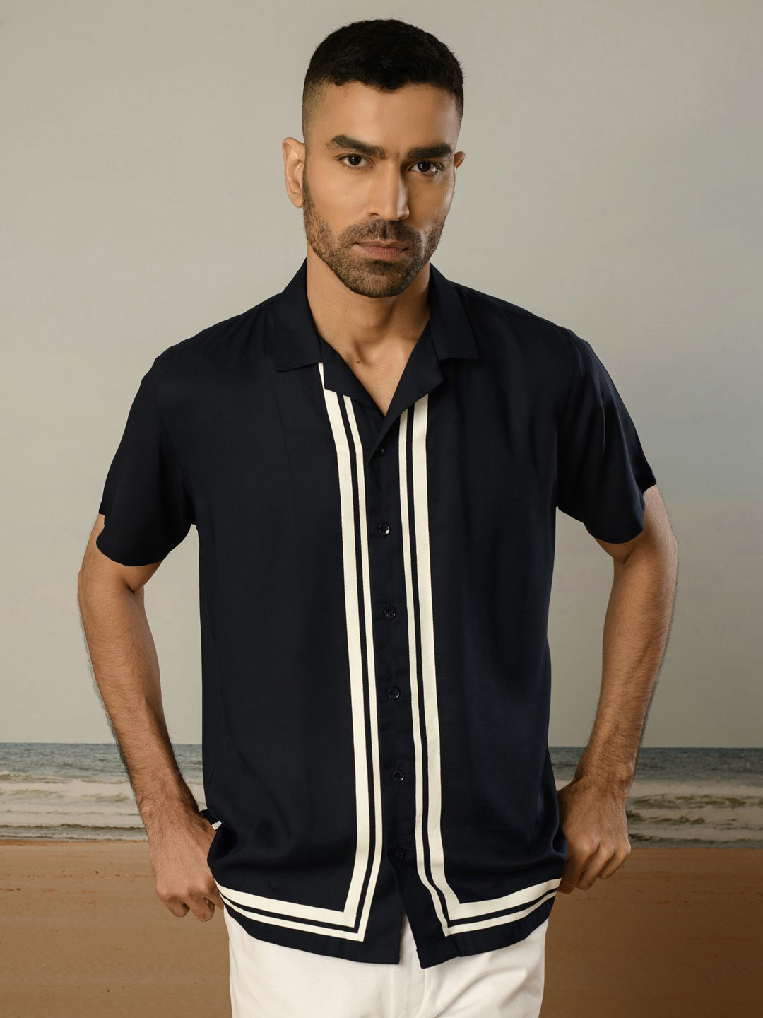 PERCH Rayon Printed Viscose Short Sleeves Relaxed Fit Shirt