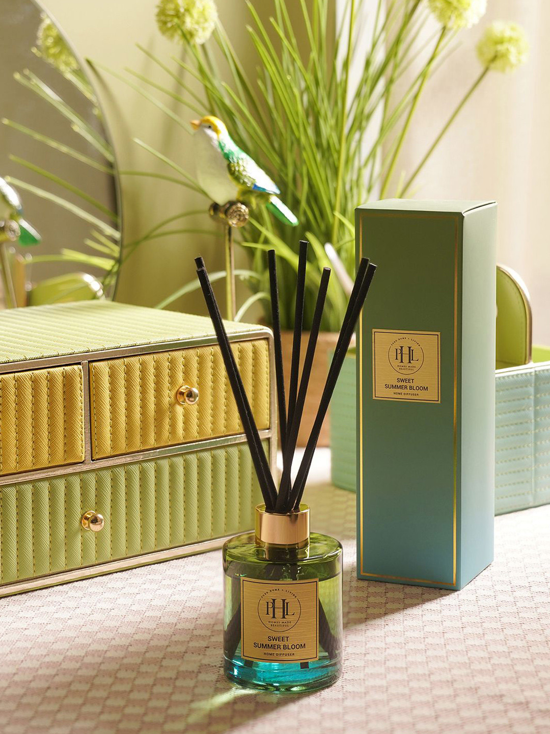 Pure Home and Living Green & Gold Glass Sweet Summer Bloom Scented Aroma Oil Diffusers