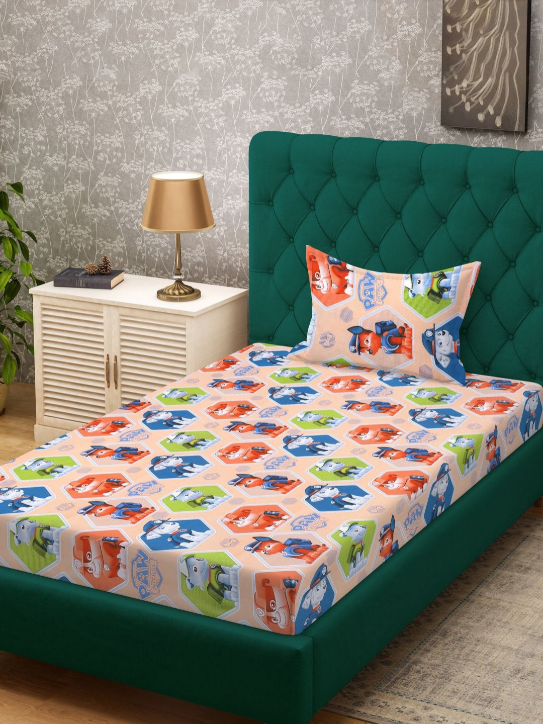 KLOTTHE Red Cartoon Characters Cotton 400 TC Single Superfine Bedsheet with a Pillow Cover-89 x 59 inches